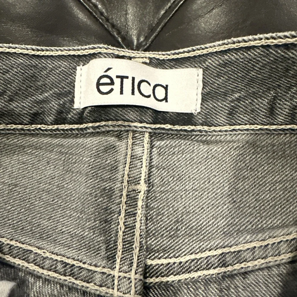ETICA Women Size 25 Brandy Long Organic Cotton Button Fly Denim Shorts Gray